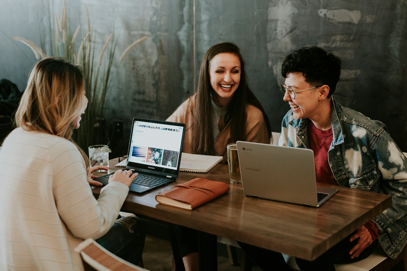 Small business owners working on their new website